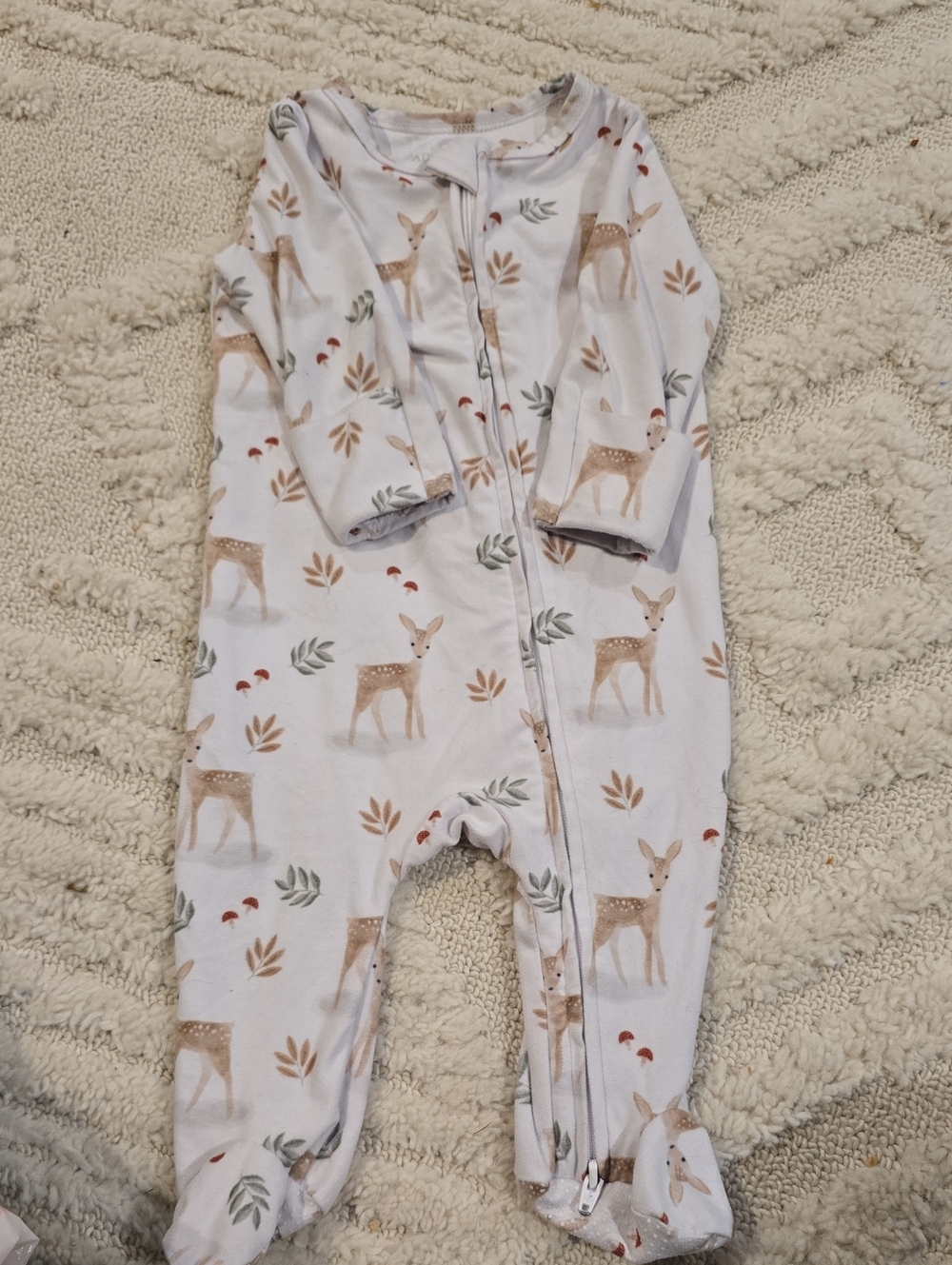 Caden Lane White Footed One-Piece with Deer and Leaf Print